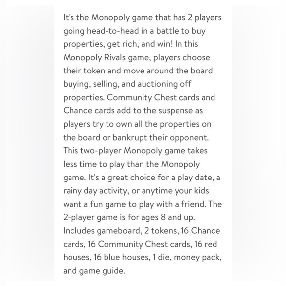 🌸 New Monopoly Rivals Edition
Board Game; Head-to-Head 2-Player Game - Picture 2 of 8